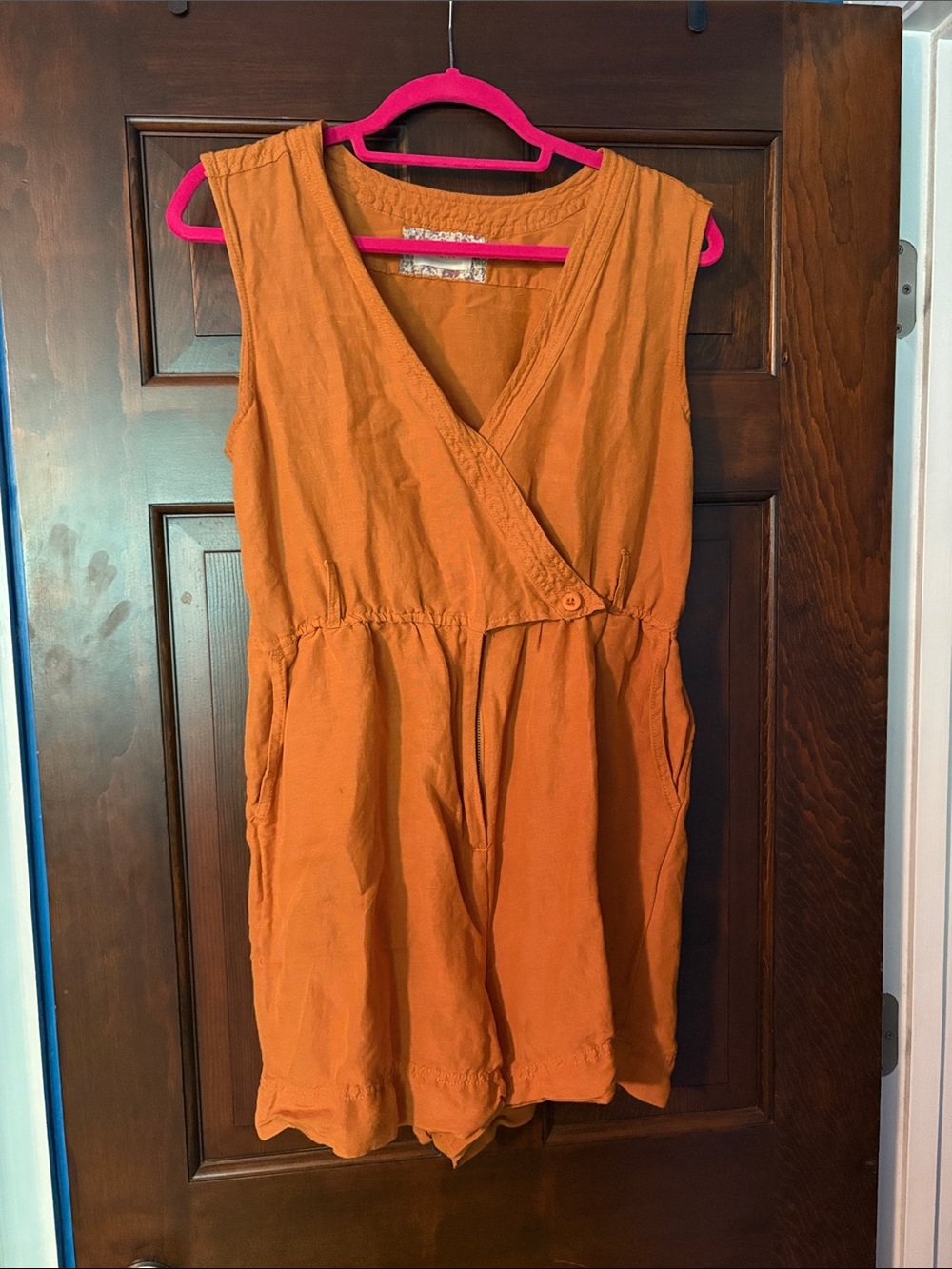 Maeve Sleeveless Wrap Romper in Burnt Orange